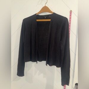 Eileen Fisher NWOT Fine Organic Linen Crepe Knit Cardigan Open Front Grey XS